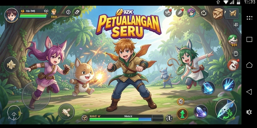 Screenshot 9ZK menampilkan karakter Anime dalam aksi seru.
