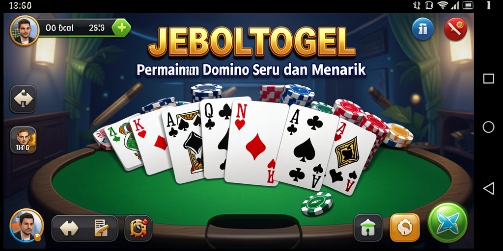 Tampilan gameplay seru di JEBOLTOGEL dalam permainan domino.