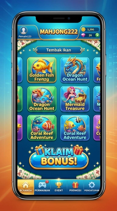 Tampilan utama aplikasi mahjong222 dengan navigasi yang mudah.